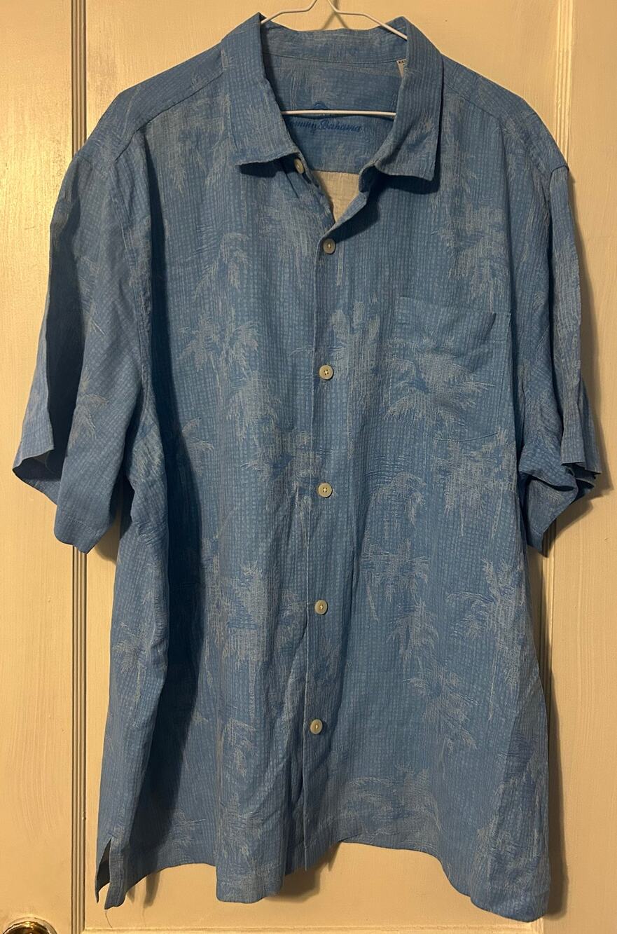 Tommy Bahama Shirt Mens Blue Casual Island Hawaiian Button Up 100% silk XXL